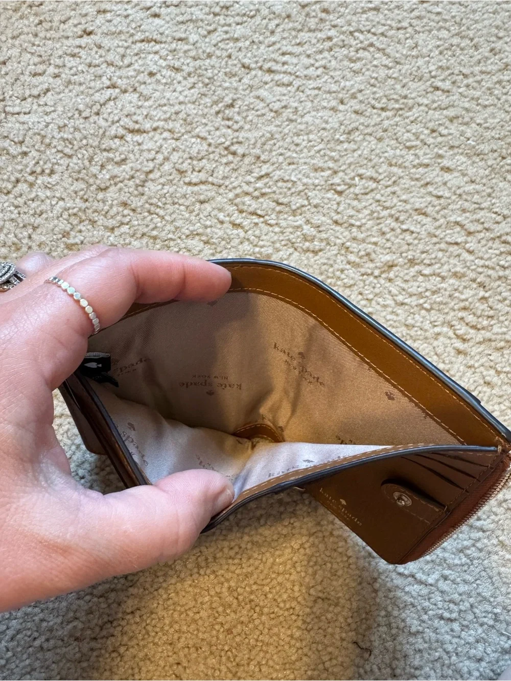 kate spade Brown Saffiano Zip Wallet with Gold Logo